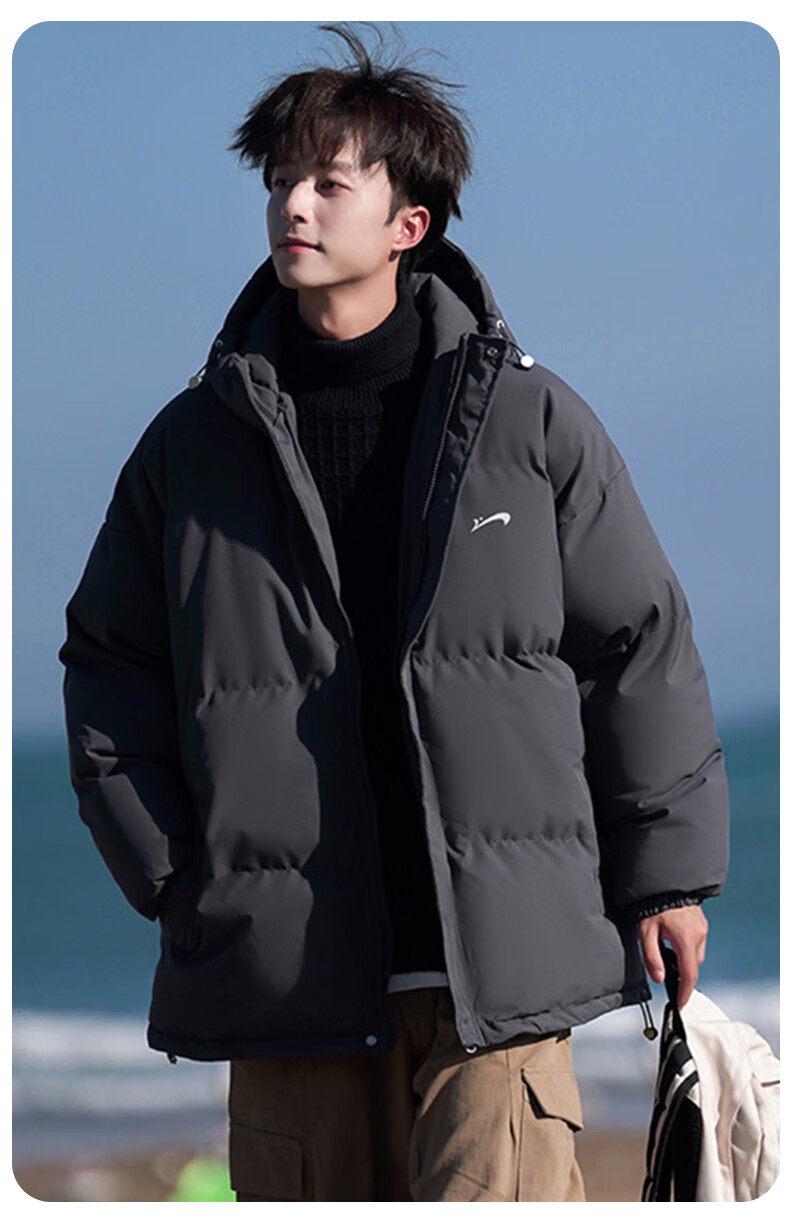 Guirenniao Autumn Winter Men's Hooded Cotton Padded Jacket Thickened Warm Windproof Coat Gray Green 2XL 6