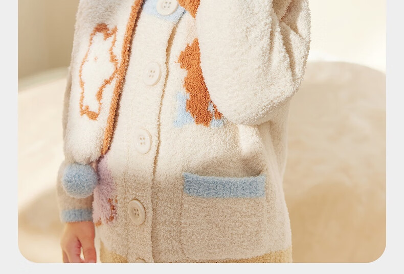 Babycare Children's Warm Homewear Parent-Child Autumn Winter Half Velvet Homewear Set Panda Off-White 100 Kids' Version 5