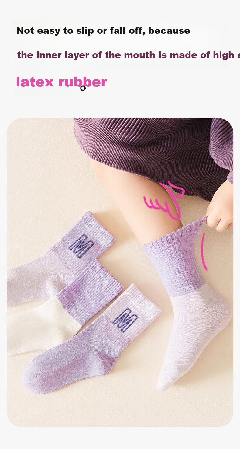 Mianmanman Children's Socks, 100% Pure Cotton, Antibacterial And Anti-Mite, Autumn And Winter Mid-Calf, for Girls And Older Children, All-Cotton Long Socks, 7 Pairs, Tt 6