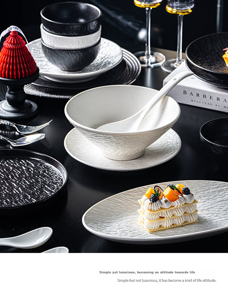CERAMICS Japanese Underglaze Ceramic Bowl And Plate Dinnerware Set, Housewarming Gift, Black And White Rock Pattern, 29-Piece Gift Box Set for Mid-Autumn Festival 9
