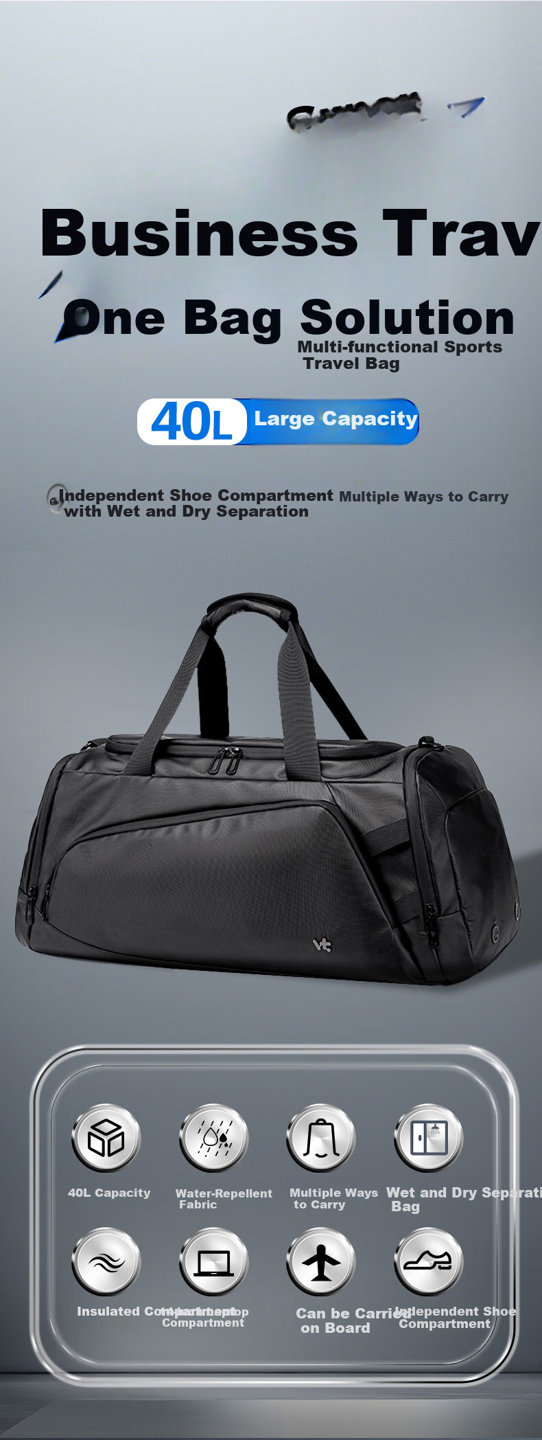 VICTORIATOURIST Multifunctional Travel Bag for Men, Large Capacity Sports Fitness Bag, Handbag with Wet And Dry Separation, Short-Trip Business Trip Backpack 1
