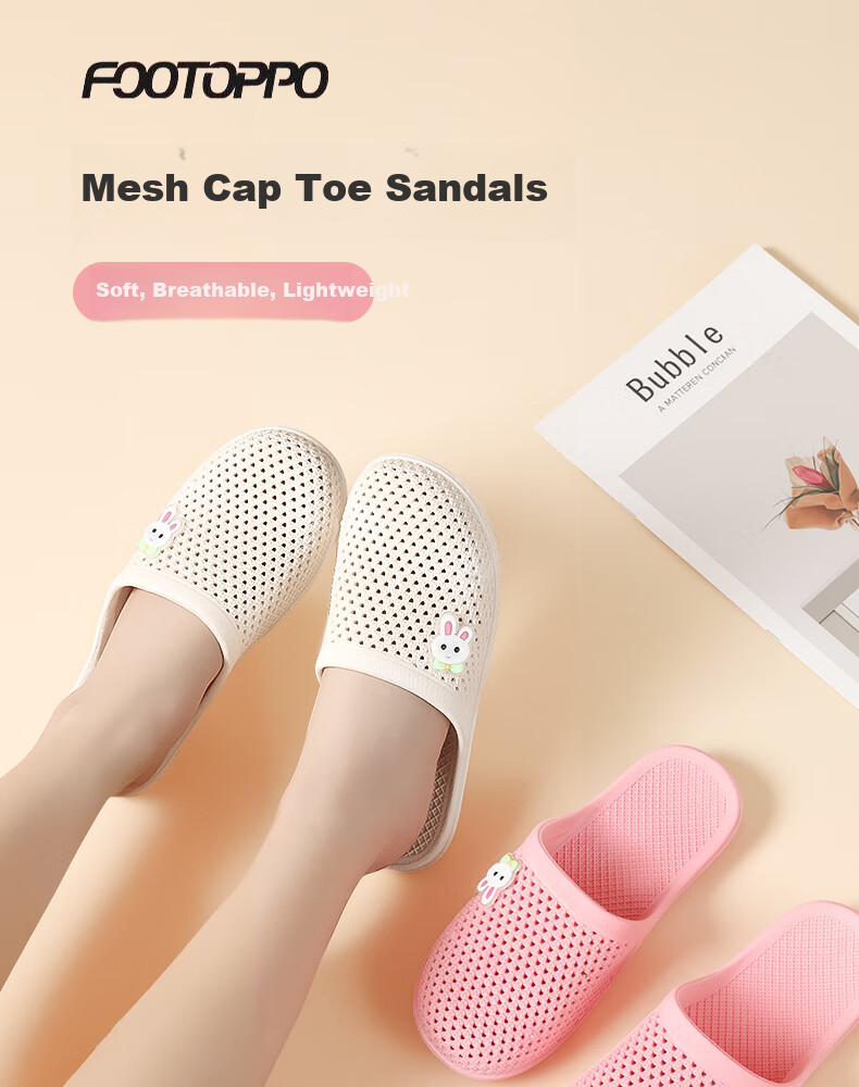 FOOTOPPO Baotou Mesh Breathable Women's Slippers Non-Slip Indoor Foot-Covering Holey Silent Summer Outdoor Half Slippers 1