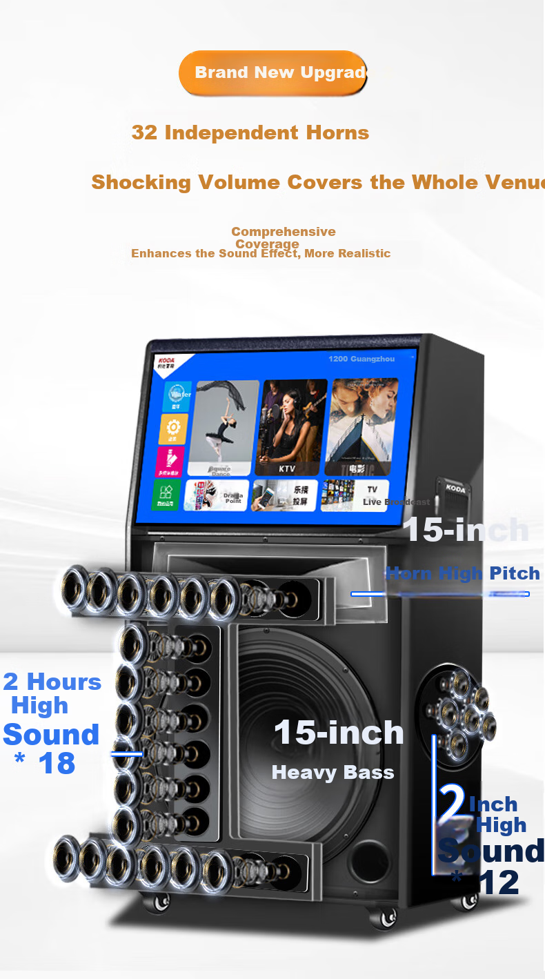 KODA KD1268 Square Dance Speaker with Display Screen, Outdoor Karaoke Dedicated Video Karaoke Machine, Singing Mobile Bluetooth Speaker, Home KTV Sound System Set 7