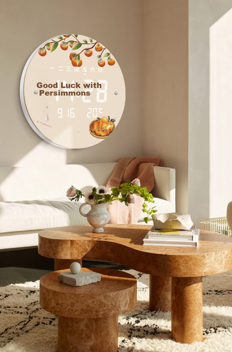 Momen Wall Clock, 30cm, LED Night Light, Electronic Clock, Chinese Style, Living Room, Voice-Controlled, Wall-Mounted Perpetual Calendar, Shishi Ruyi 8