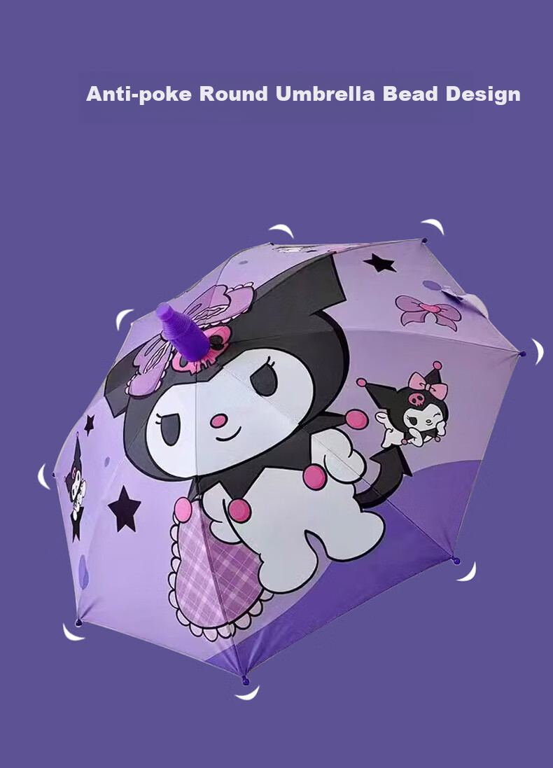 Baoshi Children's Umbrella, Girls' Sunshade Umbrella, Long Handle Cartoon Elementary School Student Straight Handle, Dual-Use for Rain And Shine, Black Rubber Umbrella, Purple Waterproof Umbrella Cover 3