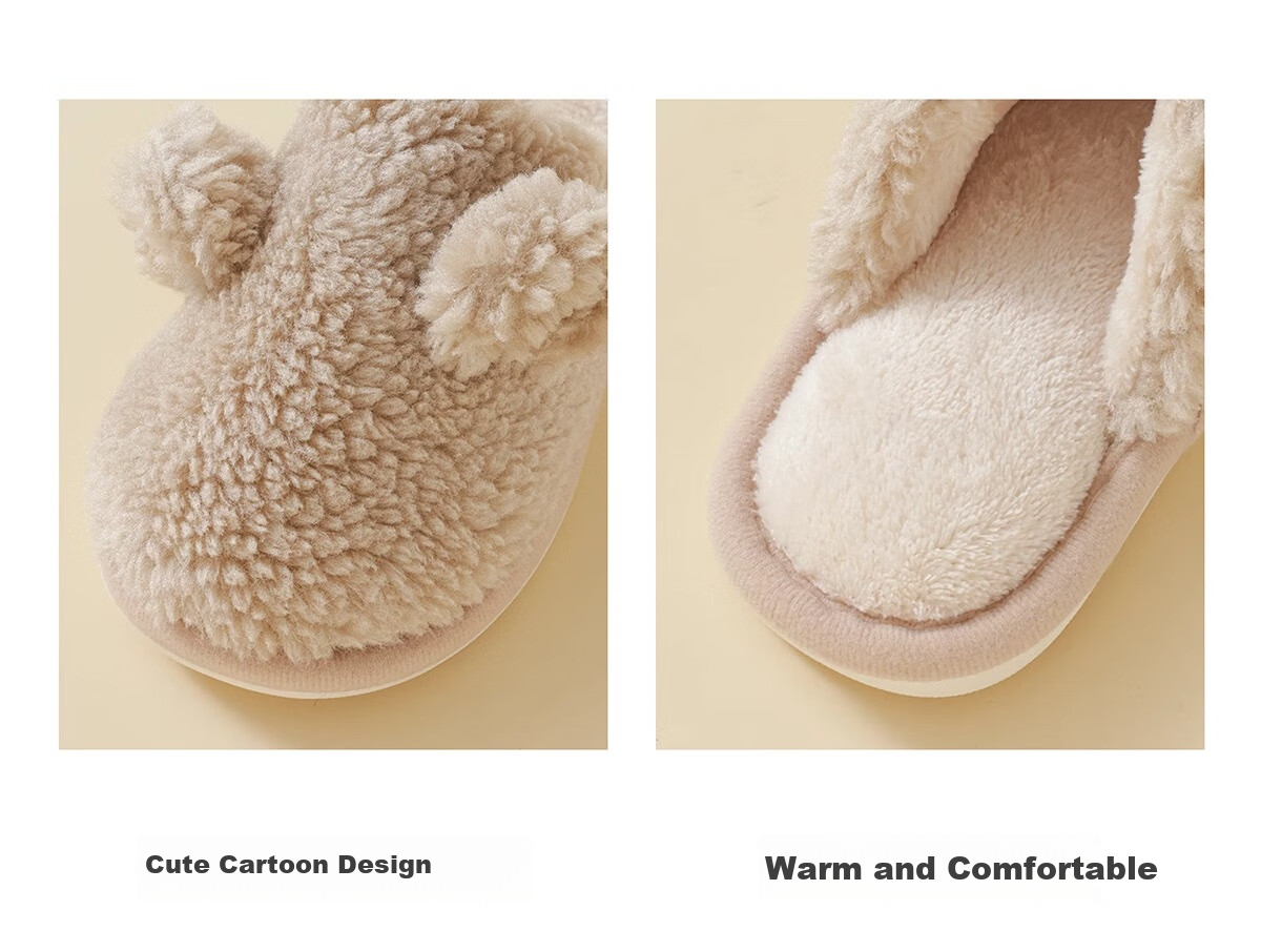 Banbi Children's Slippers, Autumn And Winter Warm Indoor Non-Slip Plush Cotton Shoes for Boys And Girls, Light Khaki, Size 33-34 19