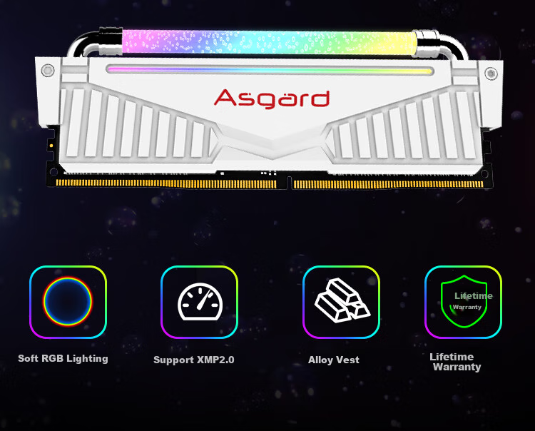 Asgard 16GB (8GB X 2) DDR4 3600 Desktop Memory Module, Valkyrie, RGB Light Bar, Premium Chips, CL18, Polar White 4
