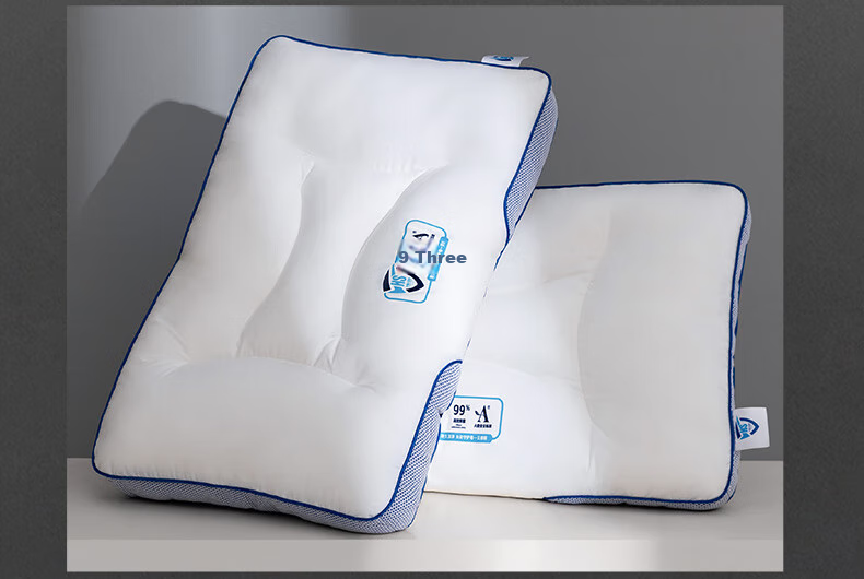 Mengjie Jiafang Pillow Core, Pure Cotton Fabric Core, Enjoy Small Blue Strip Neck Protection Fiber Pillow PLUS, 42*68*cm, Approximately 8-10cm 11