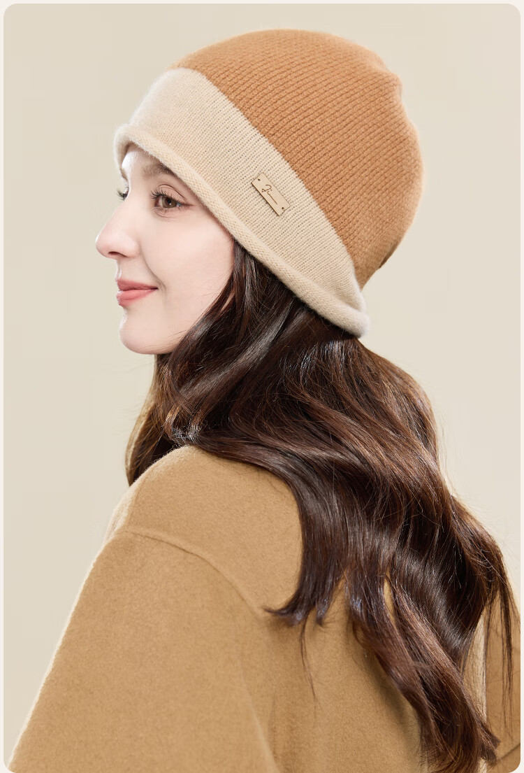 JIUMU Pure Wool Warm Knitted Beanie Headwrap Cold Weather Hat Stackable Maternity Cap Autumn Winter Outdoor Cold Protection Hat for Women 3