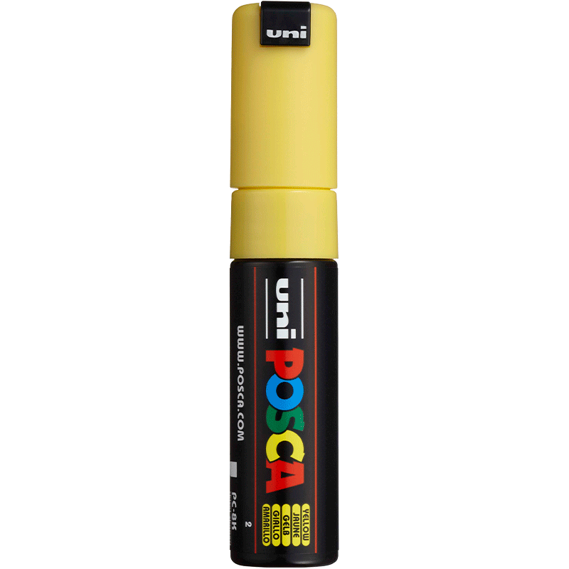 Uni Mitsubishi POSCA Acrylic Marker (Large Size) Yellow Single PC-8K Brush for Posters, Advertising Signs, Drawing, Hand-Drawing, Graffiti, Painting And Watercolor