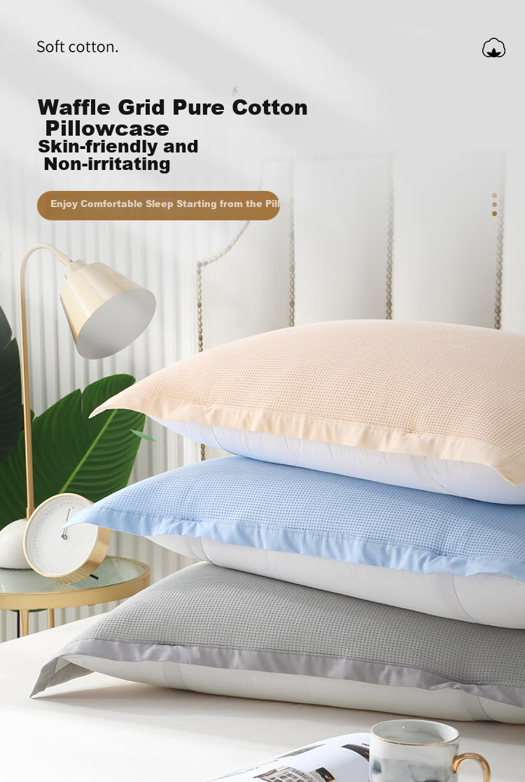 Zhuyibai Pure Cotton Waffle Pillowcase, 1 Pair, Gauze Breathable Sweat-Absorbing Adult Pillowcase, Extra Large Non-Slip Fixed, Gray 1