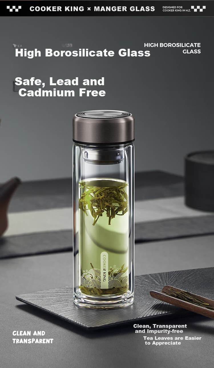 COOKER KING Glass Cup with Tea Infuser, Heat-Resistant And Shatterproof Tea Infuser Mug, Large Capacity Tea Cup in Gunmetal Gray, 380ml 7