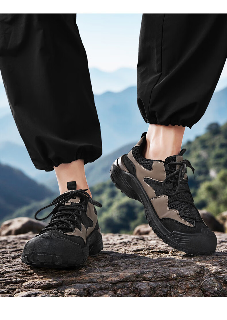 Warrior Men's Hiking Shoes Summer Breathable Mesh Sneakers 5532N Black Brown Size 42 10