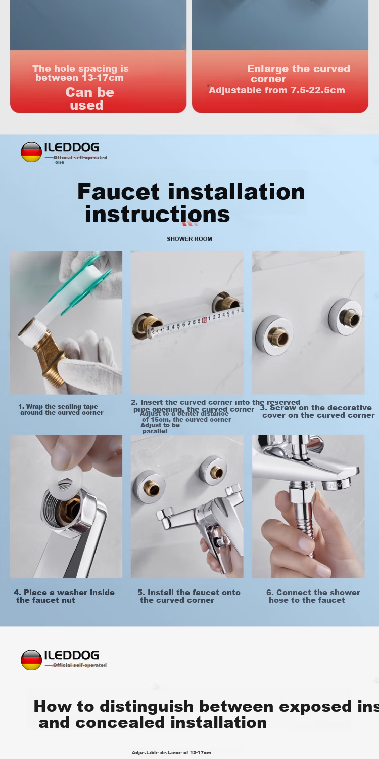 ILeddog [Germany] Household Bathroom Shower Head Set, All-Copper Hot And Cold Mixing Valve, Powerful High-Pressure Handheld Shower Head 509 15