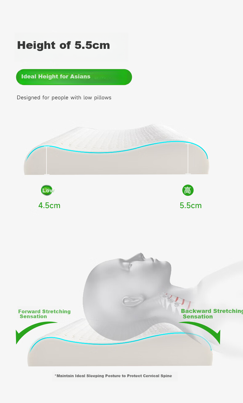 NOYOKE Latex Pillow, Low Thin Cervical Pillow, Short Pillow for Deep Sleep, Imported from Thailand, Natural Latex, Breathable, White S9066 2