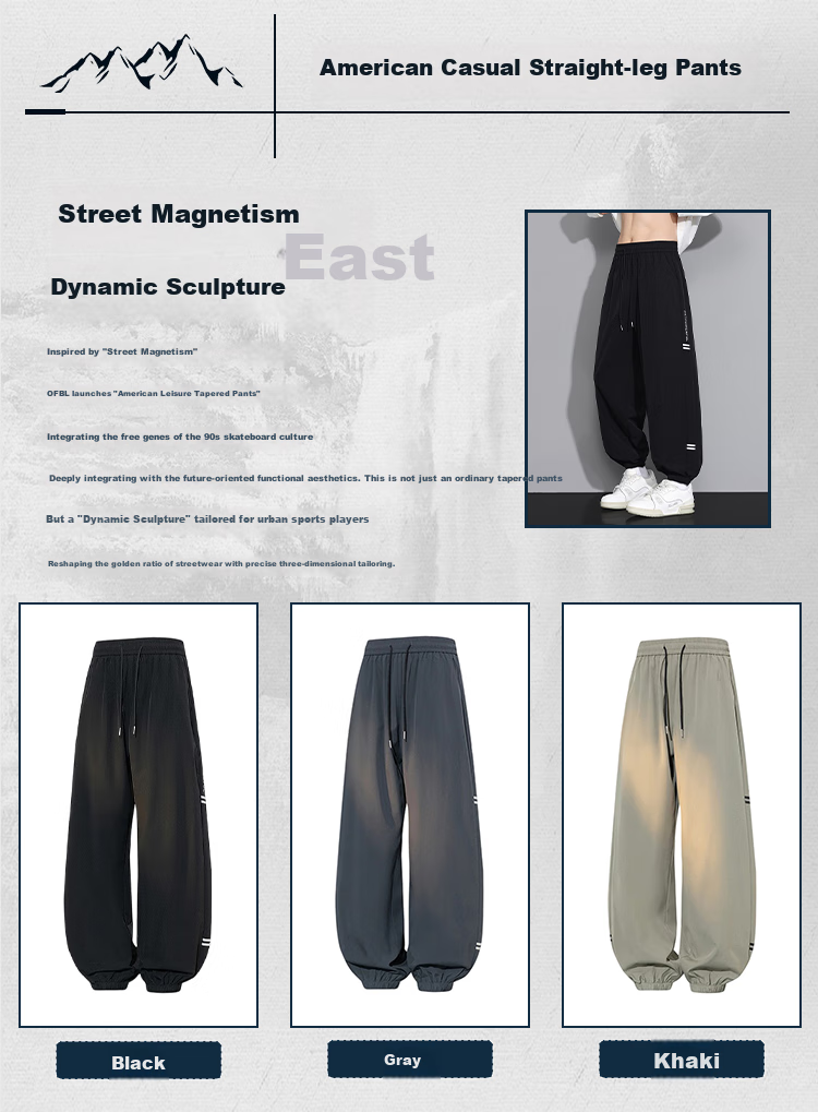 Dingfengbaoluo American-Style Casual Joggers for Men, Summer Loose Fit Retro Oversized Sports Trendy Versatile Long Pants QF93 Gray XL 2