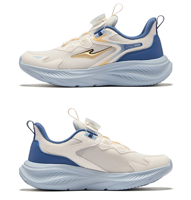 ERKE Kids Unisex Sports Shoes Children's Dial Buckle Mesh Running Shoes Microcrystalline White/Moonstone Gray Size 34 26