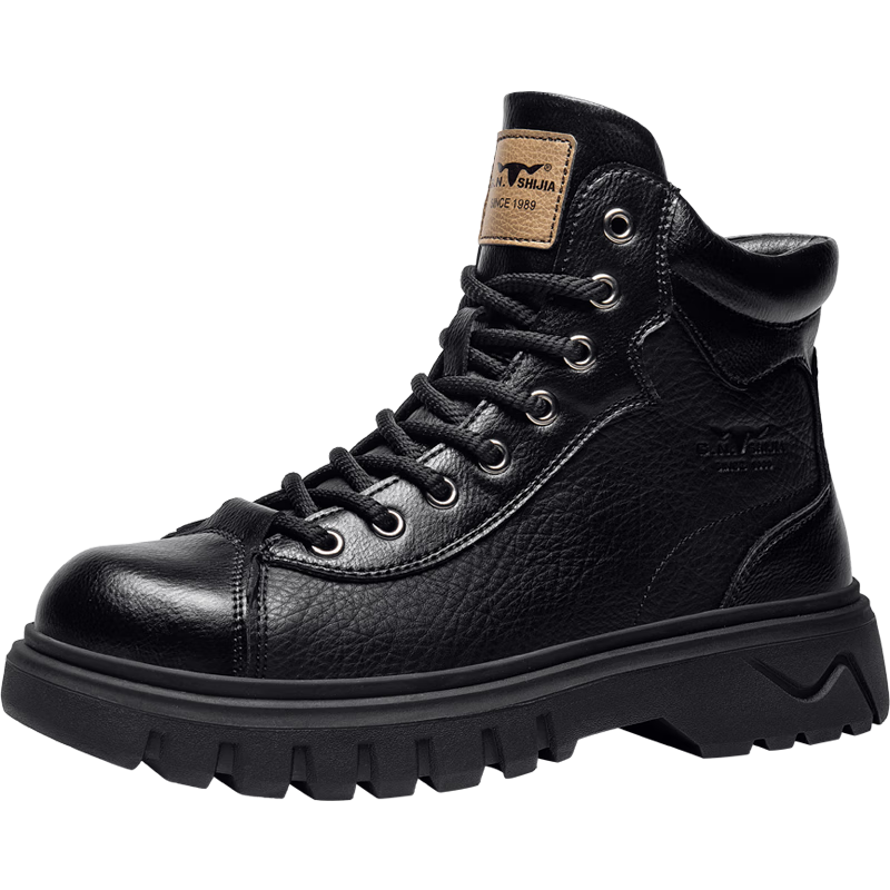 G.N.Shi Jia Men's Autumn Winter New British Retro Martin Boots Casual Work Boots Outdoor Thick Sole High Top Leather Shoes