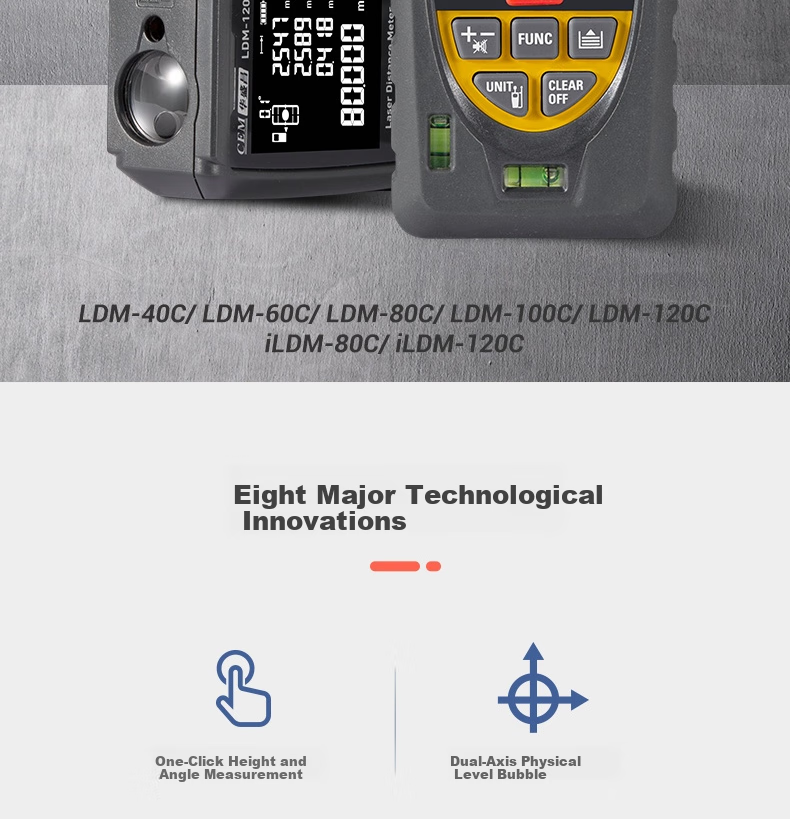 CEM LDM-120C Laser Distance Meter, High-Precision Laser Infrared Room Measuring Device, Electronic Ruler with Voice Playback, USB Direct Charging 2