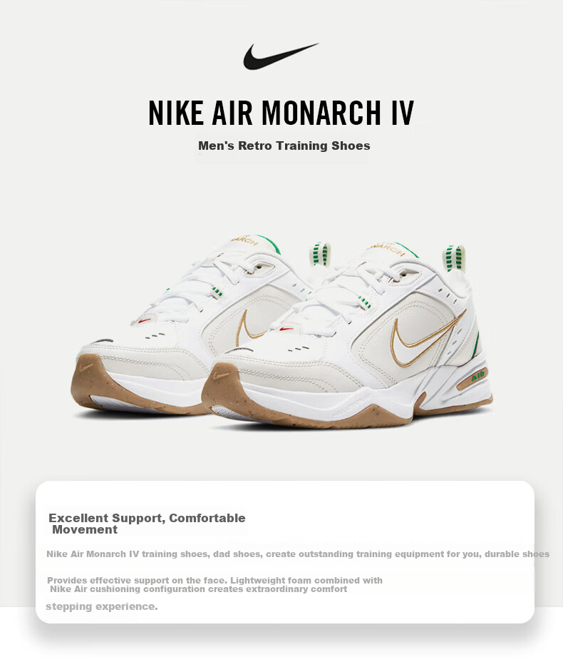 NIKE Men's Training Shoes, Dad Shoes, AIR MONARCH IV Sneakers, 415445-103 White, Size 44 1