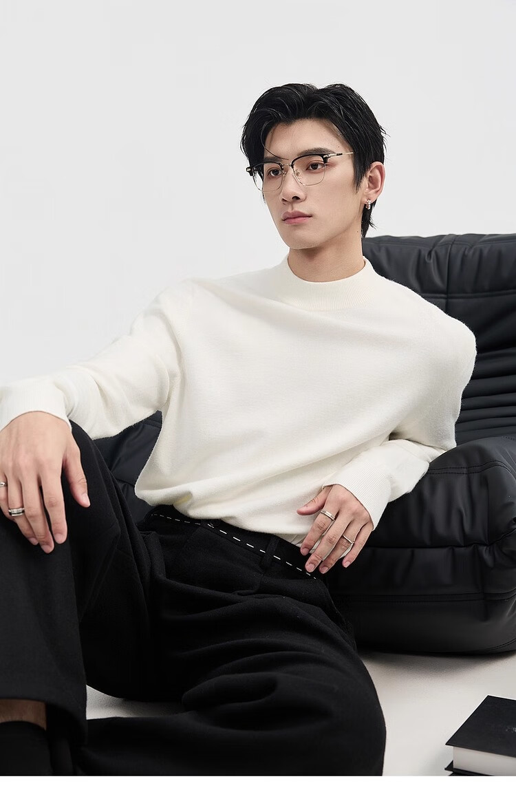 Earl Zuoer [Lycra Tencel Wool] Early Winter 25 Crew Neck Pullover Knit Base Shirt Men's Solid Loose Sweater 10