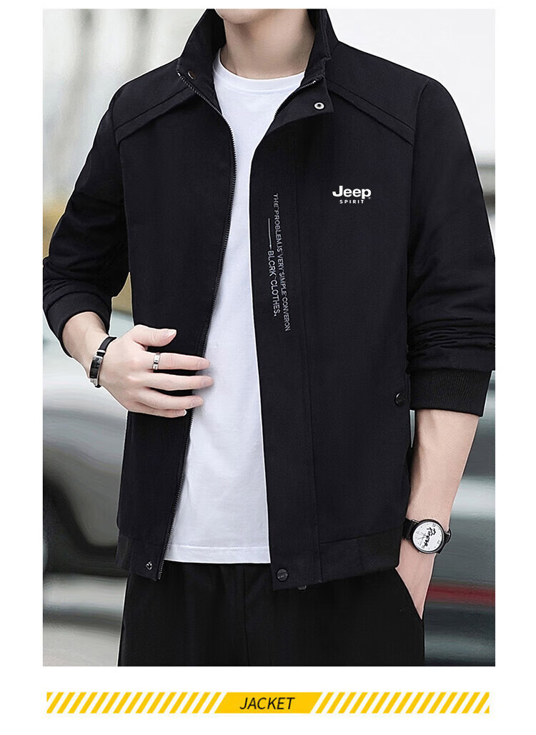 JEEP SPIRIT Men's Autumn Winter Jacket Casual Stand Collar Fleece Lined Warm Coat Black Fleece XL 3