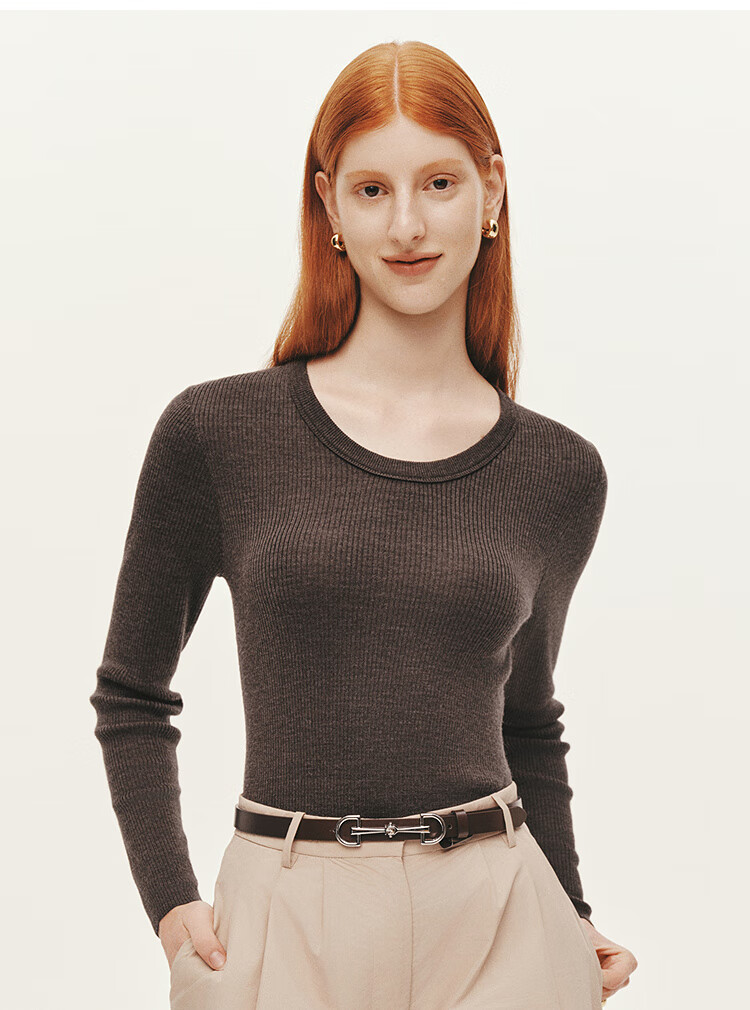 Semir Women's Winter Knitted Sweater Eggshell Neck Solid Slim Wool Top 2025 109725107004 8