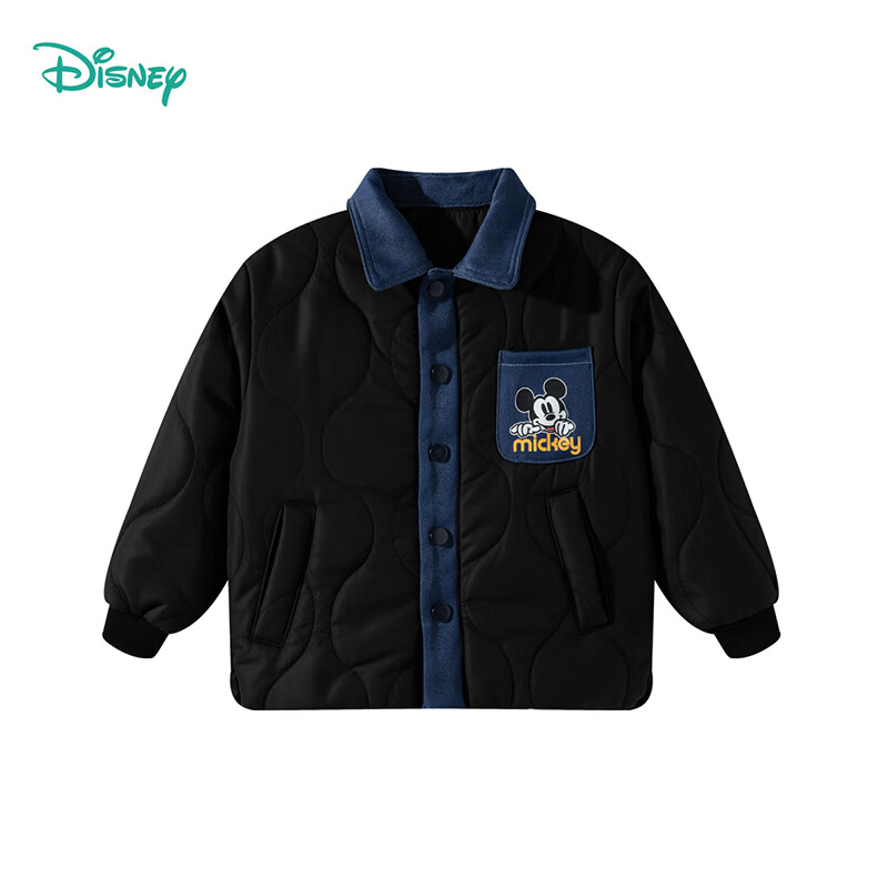 Disney Autumn Winter Boys' Casual Comfortable Versatile Warm Quilted Windproof Denim Jacket Black 120