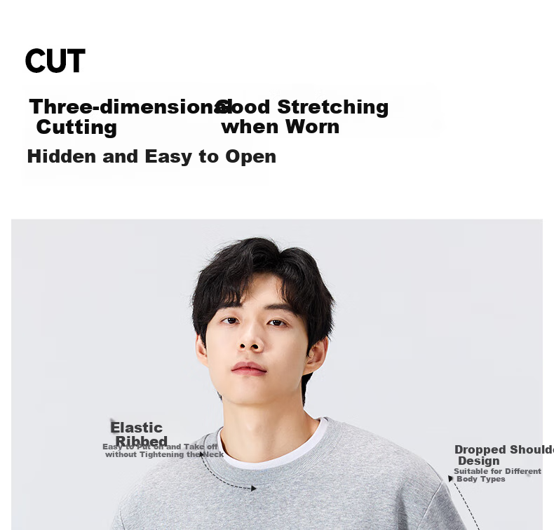 MINISO Men's Winter Thickened Fleece Simple Casual Youth Trendy Crewneck Pullover Sweatshirt Light Beige L 7