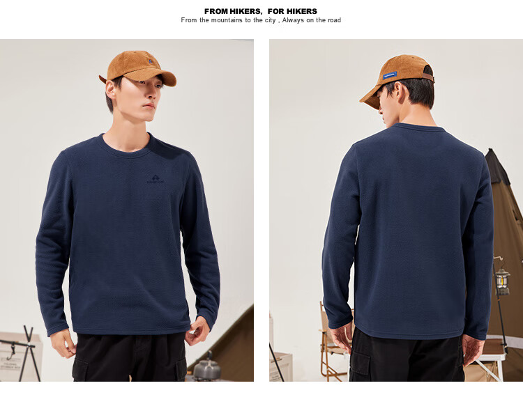 Toread Men's Fleece Pullover Spring Autumn New Round Neck Thin Polar Fleece Long Sleeve T-Shirt Warm Solid Color Base Layer Top 13