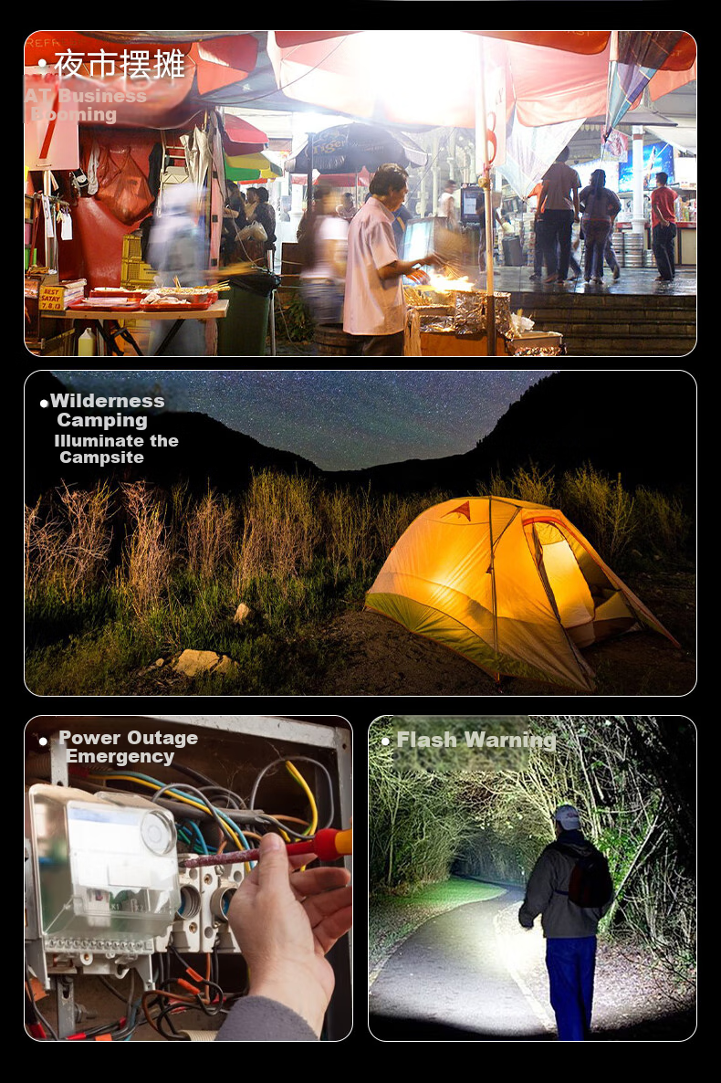 Aokesi Solar Camping Light, Long-Lasting Outdoor Rechargeable Illumination for Tents, Ambient Light for Night Markets And Stalls 10