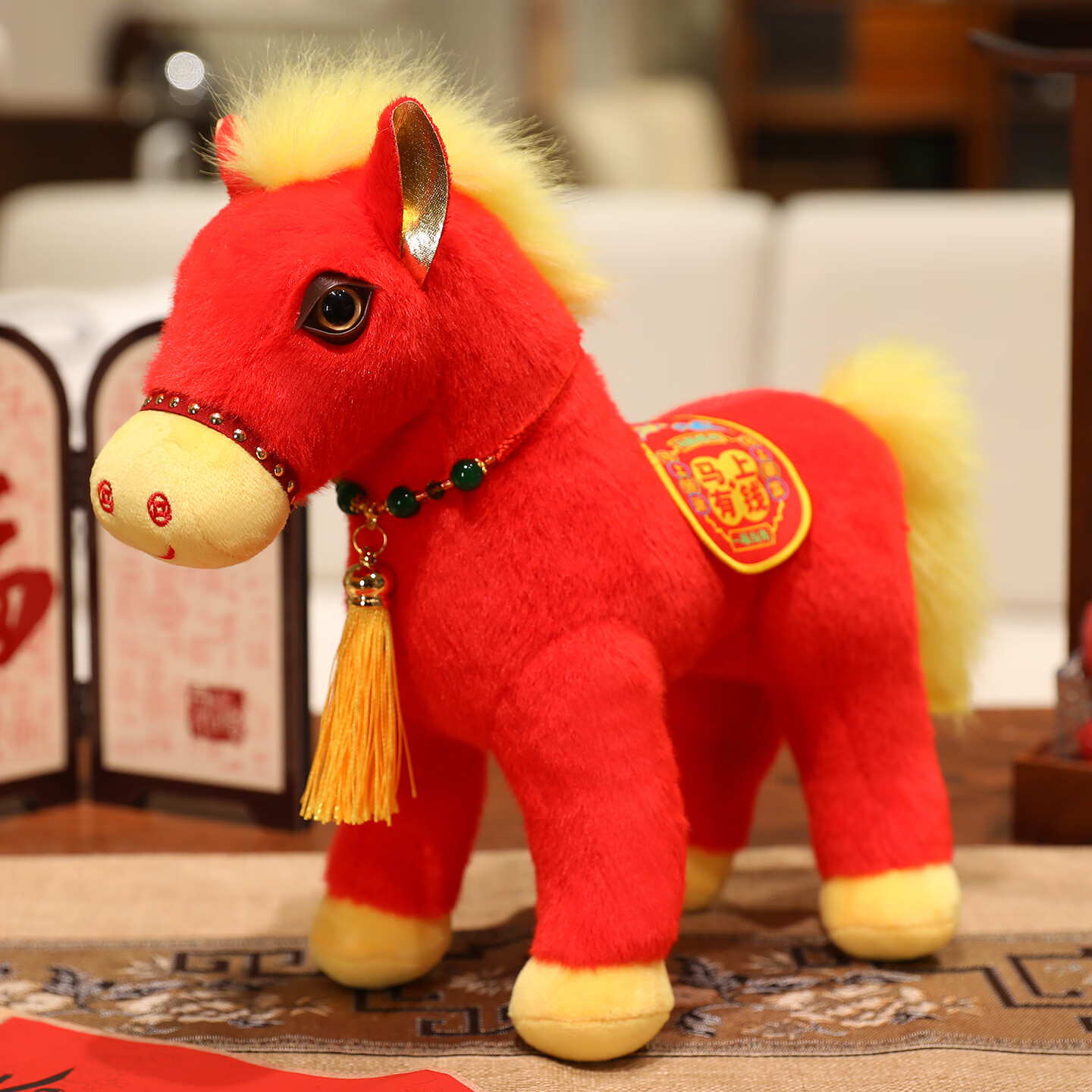 HAI HUI HOME Year of the Horse Mascot Toy 30cm Realistic Red Horse Plush Doll Zodiac New Year Gift Decoration