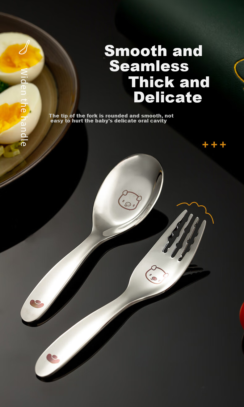 Guangyi 316L Stainless Steel Spoon Children's Fork Spoon Cartoon Spoon Baby Feeding Spoon Training Spoon Baby Tableware GY1279 9