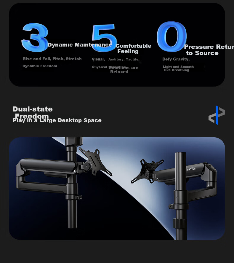 Brateck Beihu Monitor Stand, Inverted Mechanical Arm, Computer Stand Desktop Clamp Base, Inverted Screen Lifting Arm E350pd Black 17-32 Inch, Dormitory Suspended Bracket 3