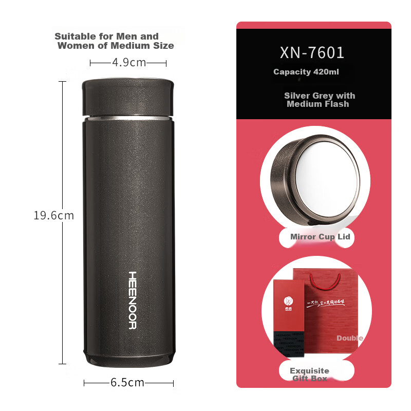 Heenoor Insulated Mug for Men, Stainless Steel Tea Cup, Business Office Car Water Bottle, Holiday Gift XN-7601