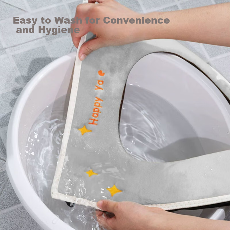 Cigeman Toilet Seat Cover, Thick Household Universal Cushion, Breathable Zipper Style, Waterproof Washable Full Coverage Cartoon Pattern Crystal Velvet Skin-Friendly Winter Essential