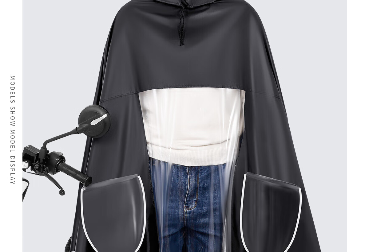 BWNK Electric Bike Raincoat Single Rider Adult Portable One-Piece Rain Poncho Black 16