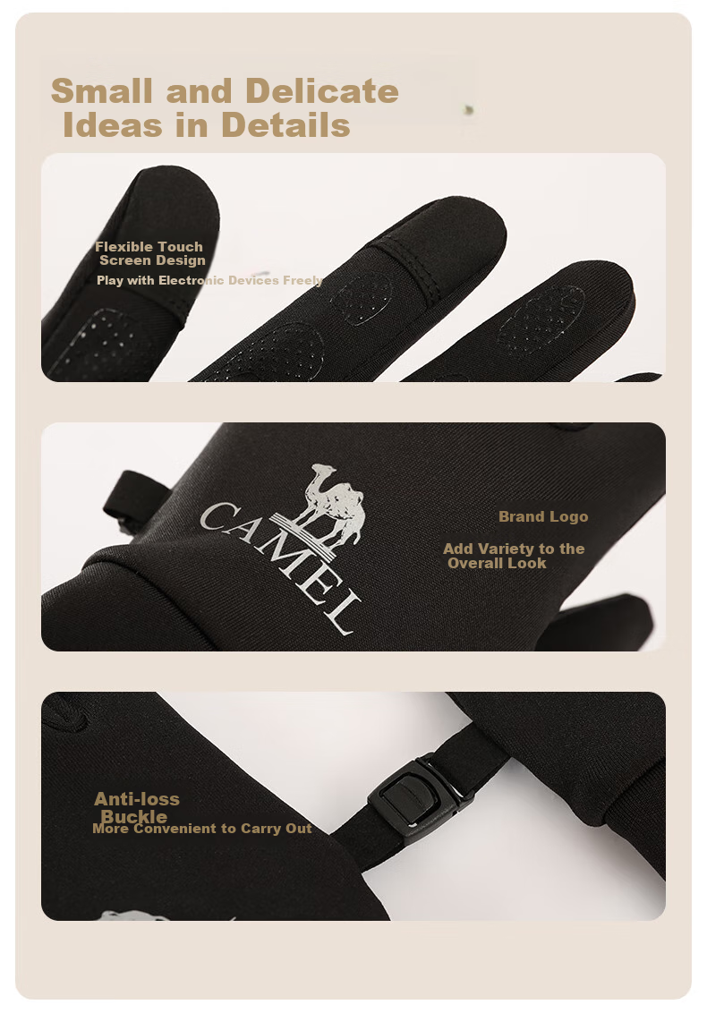 CAMEL Running Gloves for Women, Outdoor Sports Touchscreen Gloves for Men, Non-Slip Thin Fleece-Lined Warm Gloves 1T32264472 Carbon Gray L 13