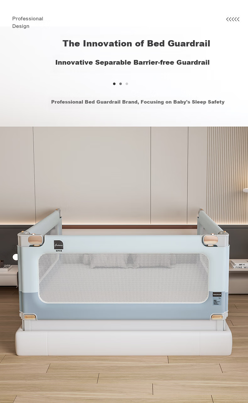 Nuofanya Bed Guard Rail, Child Safety Barrier, Baby Protection Fence, Color-Block Gray, 1.8+2.0+2.0, No Drilling Required, Three-Sided Installatio 3