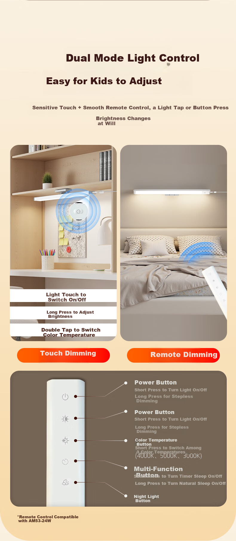 Haishibao Eye Protection Desk Lamp with Magnetic Suction, Wall-Mounted Full Spectrum Lamp for Study, Cool Light for Bunk Beds And Cabinets AM53-24W 16
