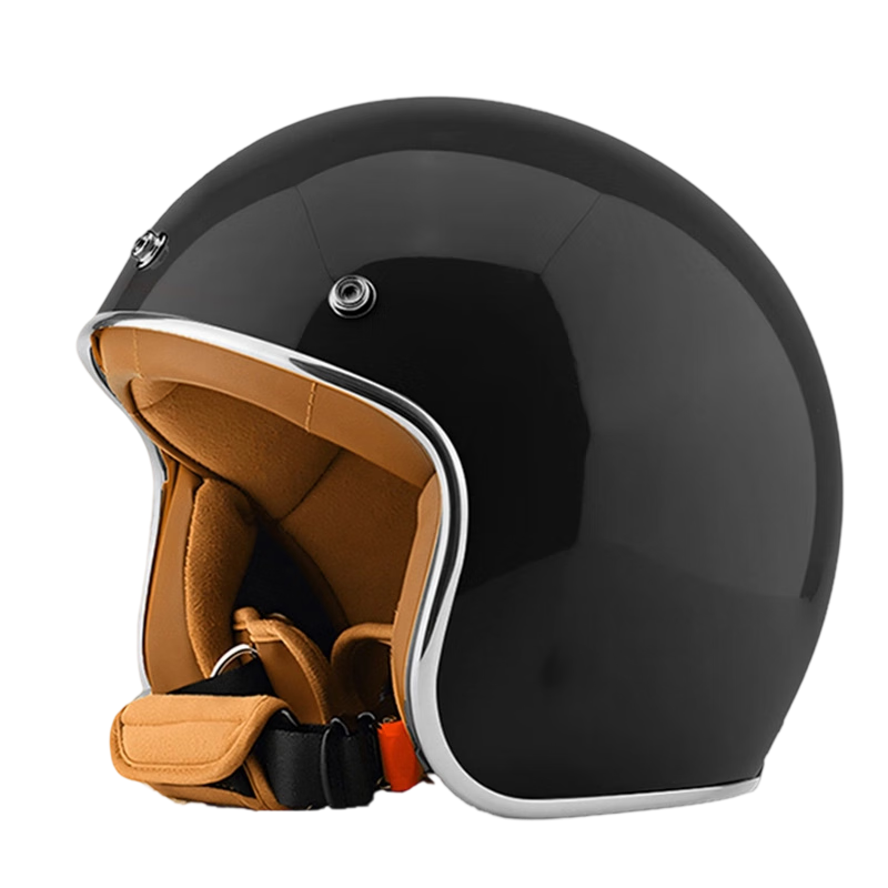 V Electric Motorcycle Helmet 3C Certified Unisex Commuter Safety Helmet Four-Season Lightweight Riding Retro Half Helmet Glossy Black Fits 57-60CM