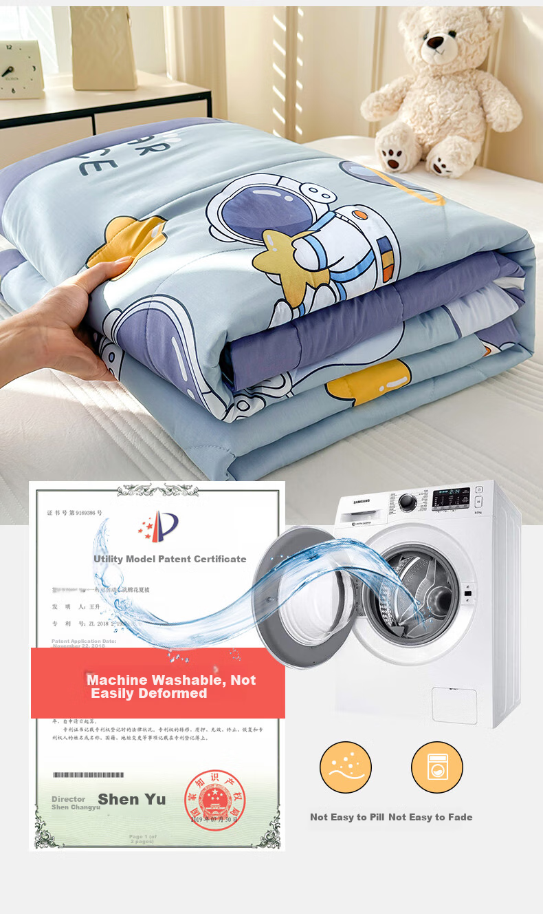 Yunjin Pure Cotton Children's Air Conditioning Quilt, Thin Summer Cool Quilt, Kindergarten Small Quilt, 110*150cm, Space Walker Blue 9