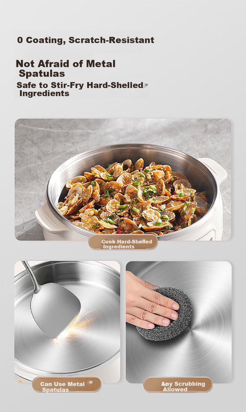 SUPOR Electric Griddle, Non-Coated Stainless Steel Pancake Maker for Home Use, Crepe Pan, Grill Pan, Flatbread Griddle, Breakfast Machine, Grill And Cooker, Hot Pot And Cooking Pot, 60mm Deepened JT30A819 7