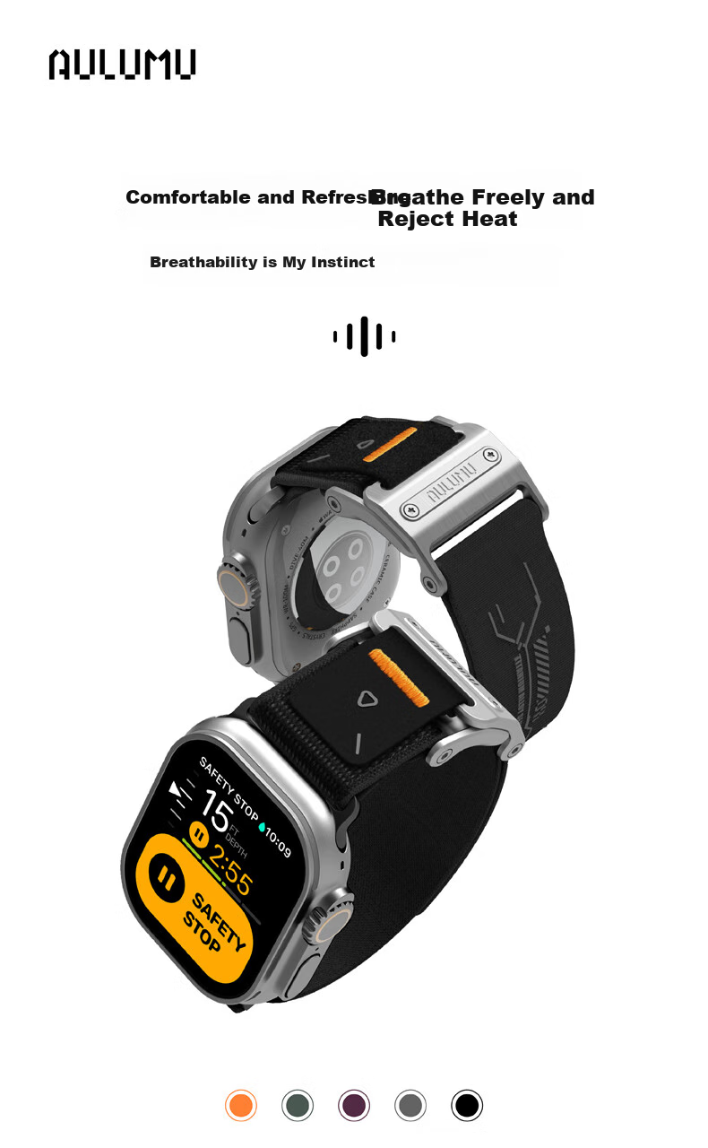 AULUMU A11 Compatible with Apple Watch Ultra 2/Series 9/10/SE, Ultra-Thin Magnetic Clasp, Dual Watchband, Sports Strap, Black 1