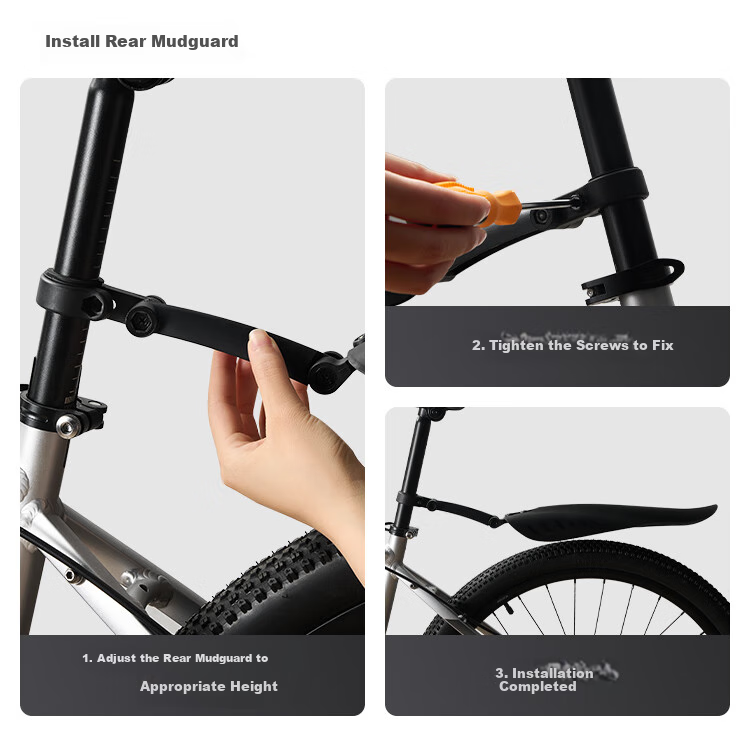JD Original D1 Bicycle Mudguard for Mountain Bike And Road Bike, Quick Release, Widened And Lengthened, Mud Removal Accessory, Black 7