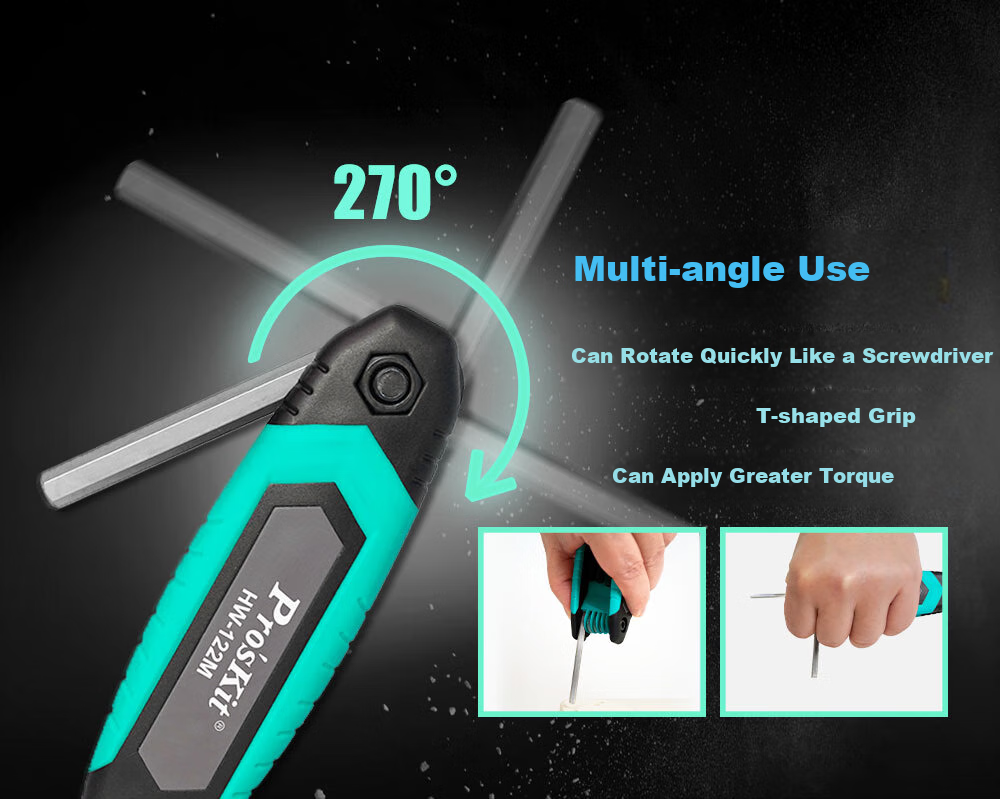 Pro'sKit HW-122M Folding Hexagonal Wrench Set, Portable Multi-Functional Car Repair Wrench Set (8 Pieces), 1.5~8mm 3