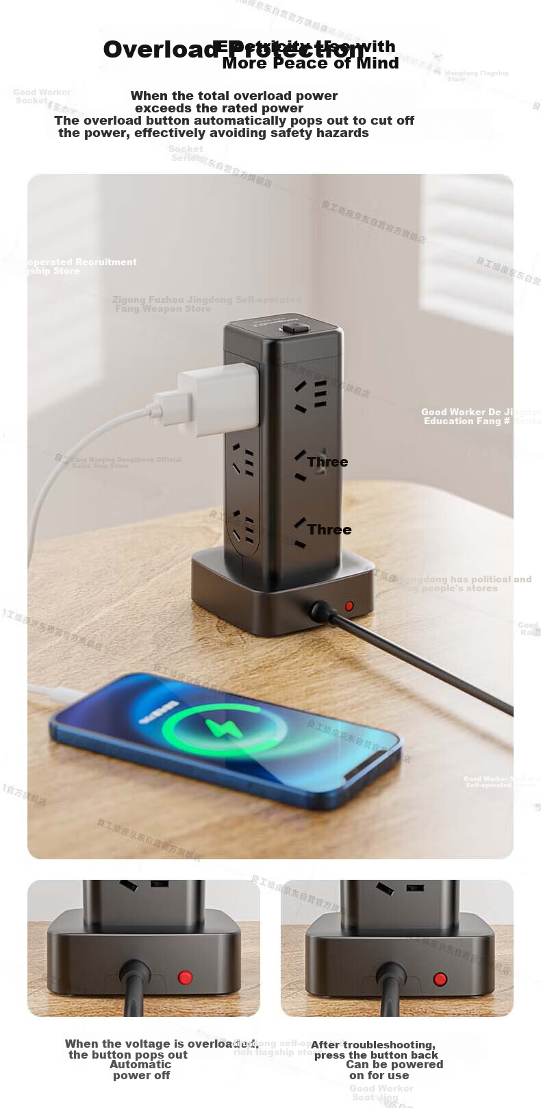 Lengon Magic Cube USB Vertical Power Strip, Master Control with 12 Outlets, 1.7 Meters, Overload Protection, Type-C Power Strip/Extension Cord/Power Board/Surge Protector U1012U-1.7 Black 9