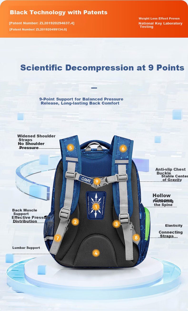CAMS [Preschool to Primary School Transition] Floating Weight Reduction Backpack for Grades 1-2 Boys And Girls, Lightweight Spine Protection Schoolbag S03204 5