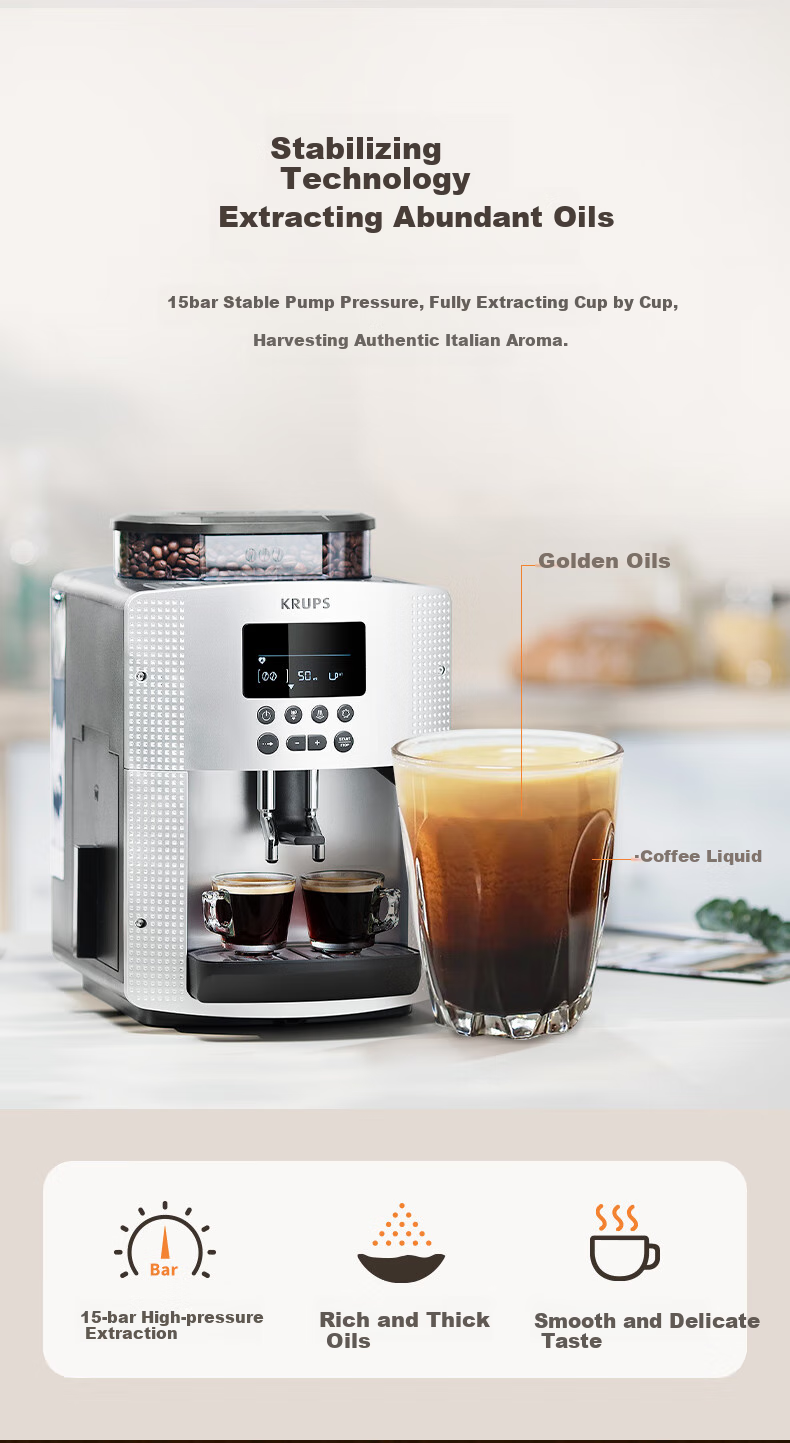 Krups German Coffee Machine for Home/office Use, Fully Automatic Espresso Maker with Built-In Grinder, European Import EA815E80 (Silver) 4