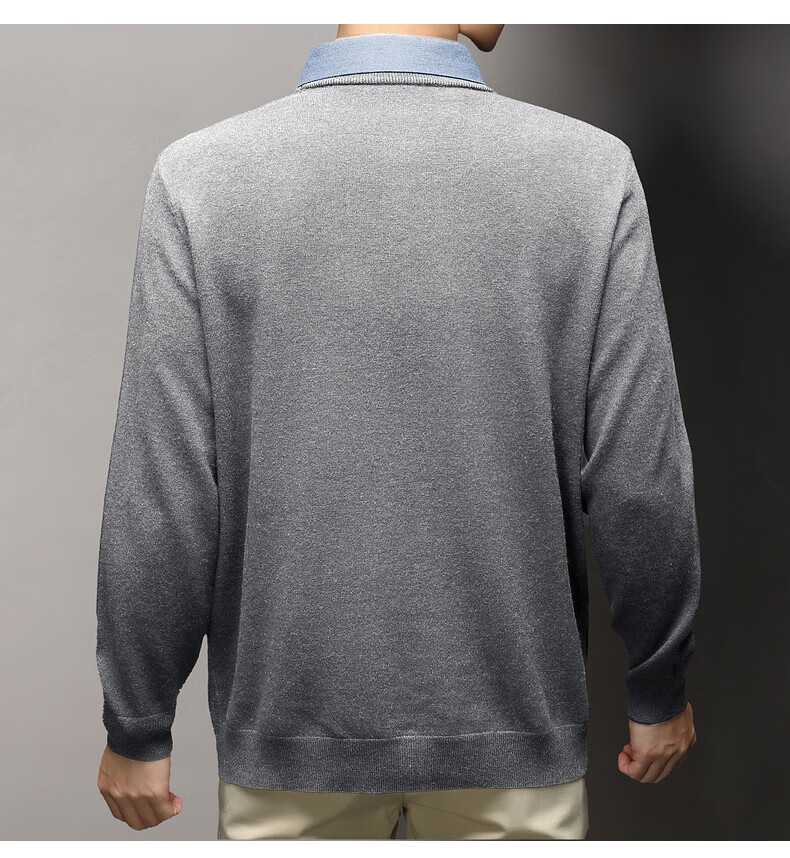 Hengyuanxiang Men's Autumn New Fake Two-Piece Knit Sweater, Business Casual Fleece-Lined Pullover for Young and Middle-Aged Men 18